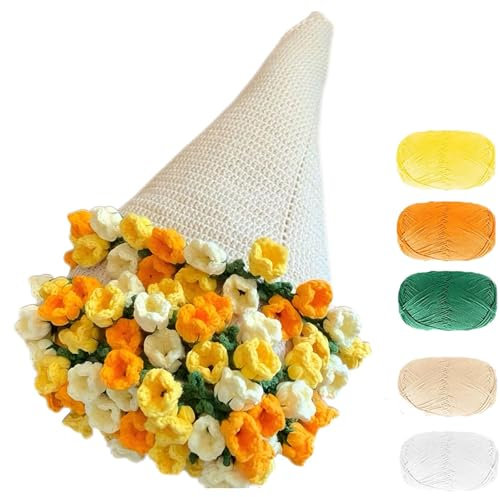 GETJOY 70 * 70cm Bouquet Blanket, Flower Blanket DIY Set with Nine Yarn Skeins, Crochet Flower Bouquet Blanket, Soft and Lightweight Romantic Gift for Mother's Day, Valentine's Day, Birthday