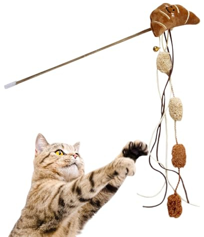 Generisch Katzenangel Spielzeug - Futter-Motiv Katzenspielzeug Mit Glocke - Plüschfänger & Lustiges Bewegungsspiel Mit Klingel, Reaktionstraining Für Alle Rassengrößen