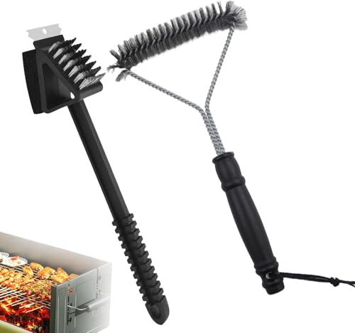 PIWOSGOL Grillbürste 2 Stück, 3 in 1 Edelstahl Grill Reinigungsbürste & Dreieckige Grill Bürste, 30.5 cm BBQ Grillrost Bürste für Gasgrill, Holzkohlegrill, Grill Zubehör