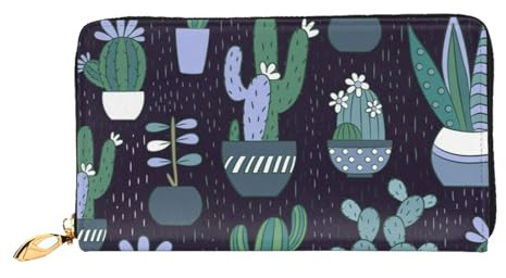 FZGGWYHL Cactus Succulent Plant Printed Leather Wallet Portable Travel Organiser Neutral Clutch Bag