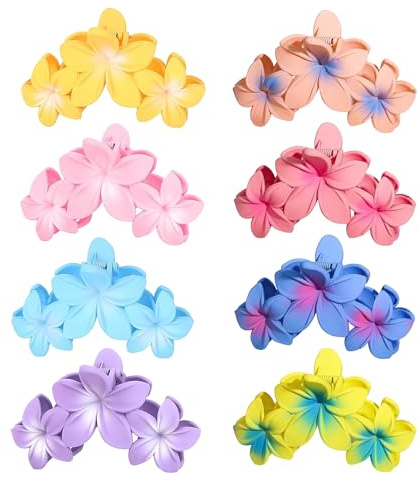 WhaleO Paquete de 8 Pinzas de Flores para Mujer, Pinza Pelo Flor Accesorios para El Cabello Hawaiano, Hair Clips Plumeria Hawaiana para Cabello Grueso