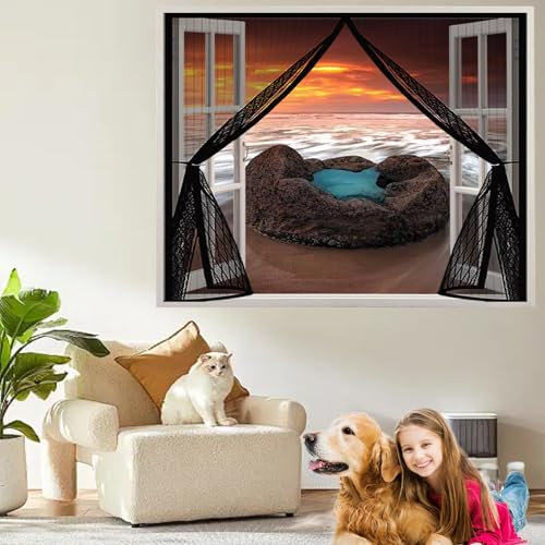 Zanzariera Porta Finestra 140 x 90 cm, Anti-Zanzare, Anti-Insetti, Rete Ultra-Fine, Installazione Facile, Zanzariera per Finestra Tetto per Porta Balcone, Nero