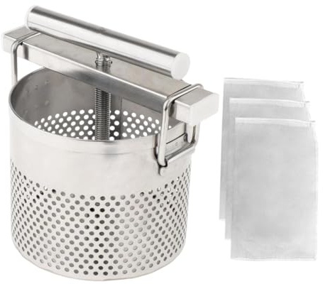 Gralara Spremiagrumi Manuale in Acciaio Inox per spremere liquidi vegetali, Robusto e Multifunzionale, con 3 Sacchetti Filtro.