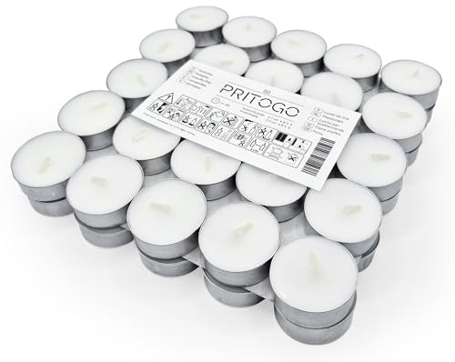 Pritogo Teelichter - Weiß Ø 3,8 * 1,2 cm, (200 Stück Alu),Brenndauer - 4 Stunden, Rußfrei, Unparfümiert, Paraffinwachs, Hochzeit, Dekorieren, Feiern