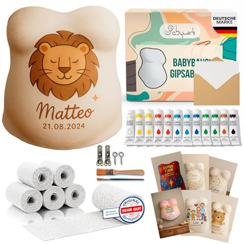 BABYWERK® Gipsabdruck Babybauch - DERMATEST SEHR GUT - Gipsbinden zum Basteln Baby Gipsabdruck Set für Schwangerschaft Gips Gibs Abdruck Babybauch