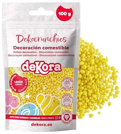 dekora – Dekocrunchies Lemon 100g, Crunchy flavoured cake sprinkles, Edible sugar pearls for cake decorating, Topping for cakes, cupcakes, cookies and desserts