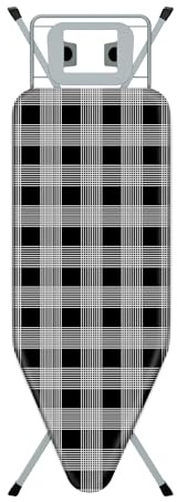 STANEW Table à Repasser 120 x 45 cm,Planche à Repasser Pliable | Système Anti-Fermeture,Hauteur Réglable,100% Coton,Support de Fer Intégré, Pieds Antidérapants(Noir)