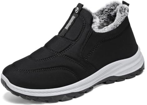 ZVJV Slip-on, varma fodrade sneakers, vinterskor för män och kvinnor | Vattentäta termohalkfria snöstövlar slip-stövlar, fuskpäls varmt fodrade utomhus vinter fritidsskor