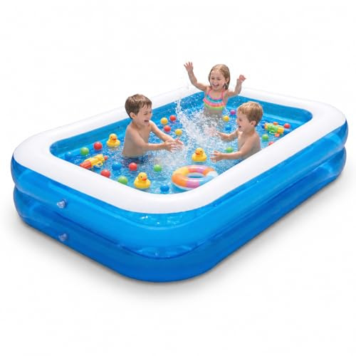 Large Inflatable Paddling Pool for Kids and Family, paddling pool 6ft, 200x150x50cm Fits 2-3 children,Thickened Rectangular Swimming Pool for Garden, 2-Layer High Sided Outdoor Blow Up Pool