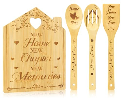 Yuaerbuo New Home Gifts Bamboo Cutting Board, Housewarming Presents Unique House-Shaped Cutting Board with Sweet Wishes, Ideal New Home Gifts Chopping Boards Set for Friend Couple Family