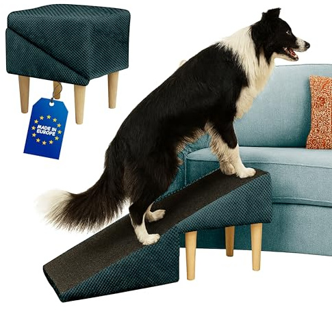 Outentin Hundetreppe Klappbar – rutschfeste Hunderampe & Weiche Haustiertreppe für Kleine & Große Hunde, Treppe für Sofa & Bett, Stabil & Faltbar, Möbeloptik, 36 cm Hoch– Zuhause,Punktmuster,Grün