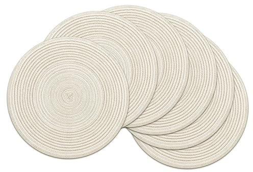 SHACOS 6er Set Platzsets Rund Abwaschbar Runde Tischsets Geflochten Hitzebeständig Platzdeckchen Abwaschbar Rund Creme, 38x38 cm