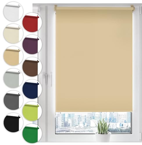 Verdunkelungsrollo Klemmfix ohne Bohren 50cm x 130cm Beige Verdunklungsrollo Fensterrollo Rollo Seitenzugrollo Klemmrollo für Fenster & Tür