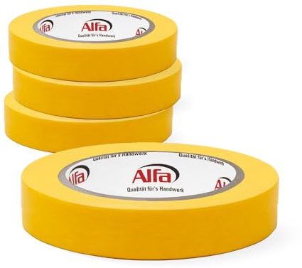 Alfa 4x FineLine GOLD Washi Tape 25 mm x 50 m Profi-Abdeckband (200 m) | Profi-Qualität - Japanisches Reispapierband für Malerarbeiten - UV-beständig und rückstandsfrei – PREMIUM-Klebeband