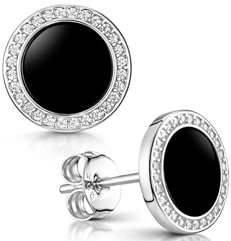 Damen Ohrstecker Silber 925 Ohrringe Ø9mm mit Edelstein und Zirkonia SO-394 | runde flache Echtsilber Stecker für Damen in Geschenk Box von MATERIA by Matthias Wagner