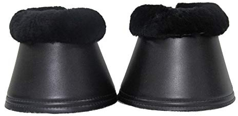 Merauno® Lammwolle Hufglocken, aus Kunstleder, mit Neopren-Innenfutter und Lammfellrand. Farbe:Natur, Schwarz, Braun, Anthrazit (XL, Schwarz+Schwarz)