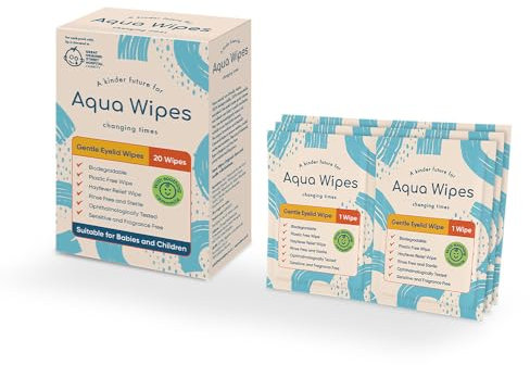 Aqua Wipes Gentle Eyelid & Lash Wipes - Sterile Biodegradable Eyelid Wipes with Soothing Camomile - Unscented - Suitable for Adults, Children and Babies including Newborns (20 Single-use Wipes)