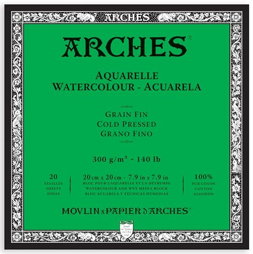 ARCHES Aquarelle, 100% fein, 300 g, geleimt, 4 l, 20 x 20 Blatt, naturweiß