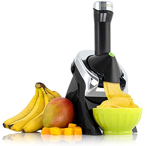 Yonanas 988 Deluxe Frozen Postre Maker Premium Chrome Diseño de frutas, es una alternativa vegana a helado, libre de BPA, apto para lavavajillas, incluye más de 75 recetas, 200 W, negro