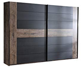 FORTE BELLEVUE Schrank 270, Kleiderschrank, Schwebetürenschrank groß Schlafzimmer 2-türig, Dunkel Holzdekor: Schwarz Eiche / Schlammeiche, 270 cm breit x 210 cm hoch x 61 cm tief
