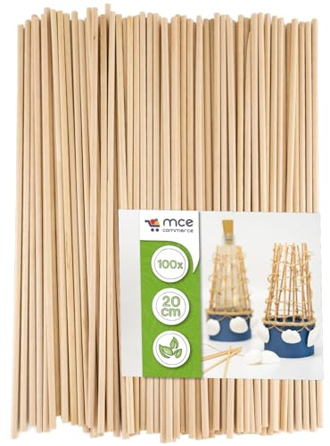 MCE-Commerce A5020100 Holzstäbe rund aus Buche natur, Ø 3 mm Länge 20 cm, 100 Stück, Zum Basteln, Modellbau, DIY Handwerk, Buchenholz, Ø 3 mm x 20 cm