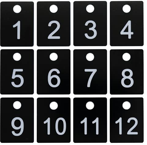 Nummerierte Etiketten, ABS-Kunststoff, rechteckig, für Schlüssel, ID-Tags, Nummernscheibe mit Loch (1–100, schwarz)