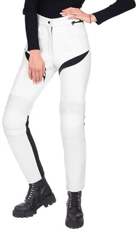 Corelli MG Equilibrium weiße Damen Motorradhose aus Leder mit Protekoren Lederhose Tourenhose Rindsleder-Hose für Frauen Echtleder (L (EU38))