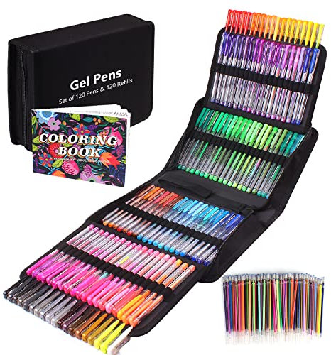 Gunsamg 240 Gelstifte Set, 120 Farbige Gelschreiber Kinder mit 120 Gelstifte Nachfüllminen für zum Basteln Färben Zeichnung