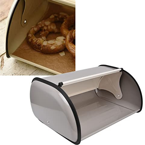 Panera de Gran Capacidad con Tapa Enrollable, Caja de Almacenamiento de Pan de Tambor Pequeño de Metal Gris para Panadería Doméstica