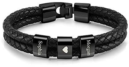 JSDDE Personalisierte Lederarmband mit Gravur Herren Armband geflochten Leder Namensarmbänder ID Armreif Geschenke für Herren Damen