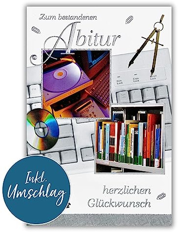bsb Karte zum Abitur - Glückwunschkarte zum Abitur mit Bücher & Zirkel - Motiv - liebevolles Geschenk - Karte mit Umschlag - Grüße zum Schulabschluss in 11,5 x 17,0 cm