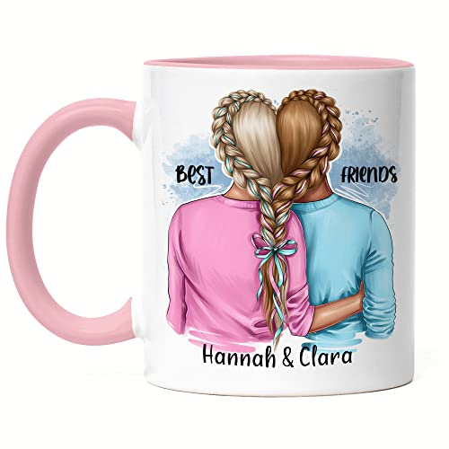 Kiddle-Design Beste Freundinnen Tasse Rosa Personalisiert BFF Friends Freundin Schwester Freundinnen Geschenk Freundschaft Freundschaftstasse Selbst Gestalten