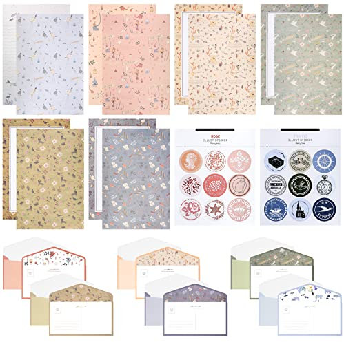 Briefpapier und BrieUmschläge Set, liniertes Schreibwaren-Briefpapier-Set, inklusive 36 Stück A5 Schreibpapier, 18 Stück Umschläge für Büro/Zuhause/Schule(6 Sets)