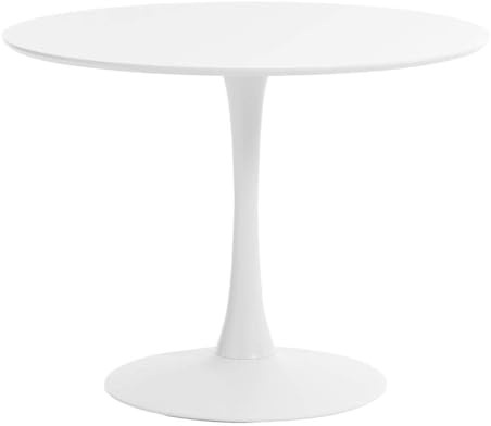 Round Dining Table 80cm, Modern White Pedestal Kitchen & Dining Room Table | Modern 80cm round white dining table with space-saving pedestal design