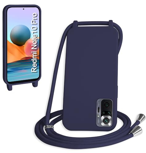 WenBaby Handykette für Xiaomi Redmi Note 10 Pro 4G Hülle mit Band,Handyhülle mit Schnur zum Umhängen Silikon Seil Necklace Schutzhülle mit Kordel Tasche Case TPU Bumper - Marineblau