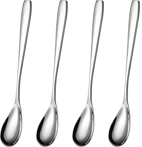 Boiled Egg Spoons Set of 4 Espresso Spoons Small Spoons for Tea Coffee Dessert (4 Stainless Steel Egg Spoons)