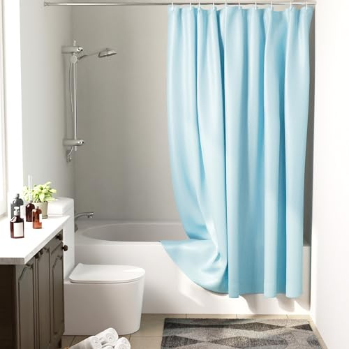 Encasa XO Duschvorhang, Anti Schimmel, Waschbar 180x180 cm Blue | Wasserdicht & Schimmelresistent | Schnelltrocknender Stoff | Einfache Installation | Set mit 10 Haken