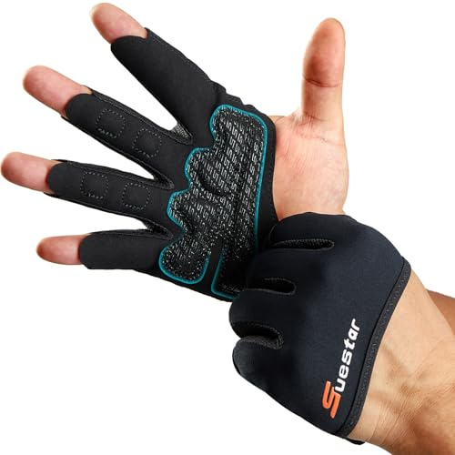 SueStar Partial Weight Lifting Gloves, 3/4 Finger Workout Gloves for Men Women, Full Palm Protection & Silicone Grip Gym for Weightlifting Exercise Fitness Smartwatch Friendly (Black, Medium)