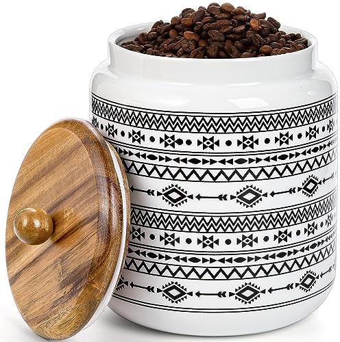Hedume Kitchen Canister, Ceramic Large Food Storage Jar with Airtight Seal Wooden Lid, 100 Fl Oz Porcelain Food Storage Canister for Home and Kitchen Serving for Coffee, Sugar, Tea, Flour and More