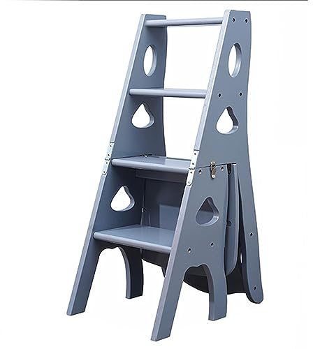 Pliage Escabeau Chaise, Chaise D'échelle De Bibliothèque Pliante En Bois, Escabeau Multifonction 3 En 1, Échelle D'affichage Et Étagère De Rangement Pour Bibliothèque, Échelle Pliable Pour La Maison,