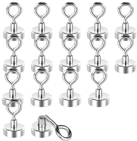 Wukong 16 Stück Nodym Magnete mit Haken, 10KG(22LB) Starke Magnethaken, 20mm Kleine Haken Magnet Haken Sehr Stark, Magnetische Haken für Camping, Lager und Küchen