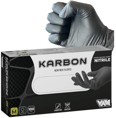 VAM KARBON Guantes de nitrilo negros 5,5 gramos extra gruesos 50% más gruesos a nuestro guante ONIX ideales Estética, HO.RE.CA.,Industria,Tatuadores (100, M)