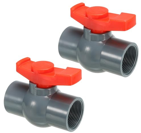PATIKIL G1-1/4 Kugelhahn, 2er-Pack PVC-Gewinde-Absperrventil mit leicht drehbarem Griff zur Wasserflusskontrolle, Grau/Rot