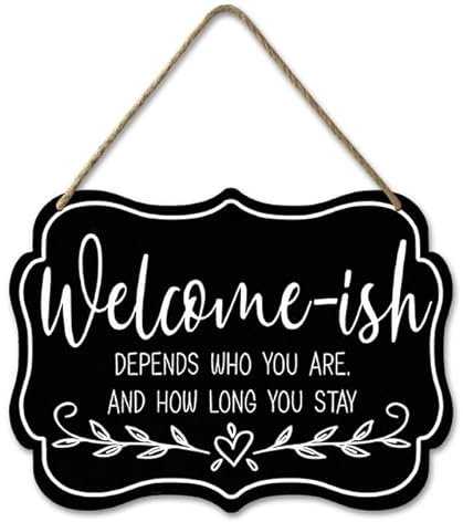 Geroclonup Lustiges Willkommensschild Haustürschild Welcome-ish Hängeschild 15 x 28 cm Rustikale Bauernhaus Veranda Dekoration Holz Türhänger Schild für Outdoor Veranda Home Office Dekoration