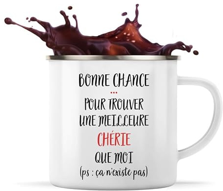 Planetee Tasse Chérie ça n'existe pas 360 ml | Mug Émaillé Métallique | Idée Cadeau Travail Métier Départ Retraite Collègue Activité Loisir Amis