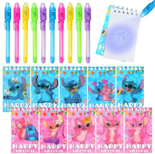 UV Stift und Stitch Notizbuch Set, 20 Stück Stitch Mitgebsel Kindergeburtstag Gastgeschenke, Stitch Party Mitgebsel Set, Adventskalender und Kleine Geschenke für Kinder, Stitch Geburtstagsdeko