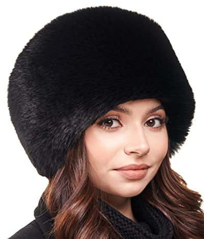 Futrzane Modern Kosakenmütze - Fellmütze Damen - Winter Russische Mütze Pelz (L, Schwarz Lang Modern)