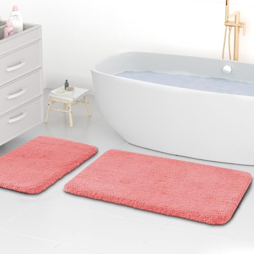 wyewye Mikrofaser-Badematten, 2 cm super dicke Badteppiche, super saugfähige Badezimmerteppiche 50x80 cm und 40x60 cm, Rosa