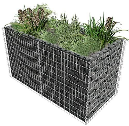 DYRJDJWIDHW Pot de Fleur Exterieur XXL,Pots,bac a Fleurs Exterieur Grande Taille,Lit surélevé à Gabion Acier 180 x 90 x 100 cm ArgentéConvient pour Les patios, Les balcons et Les Jardins