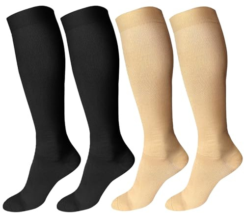 AKKQHH Compression Socks for Women Men 2 Pairs Flight Stocking Support Socks Running Cycling Travel Knee-high Pressure Socks